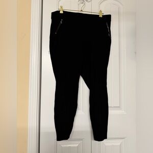 Black Pull on  Stretch Pants with decorative front zippers